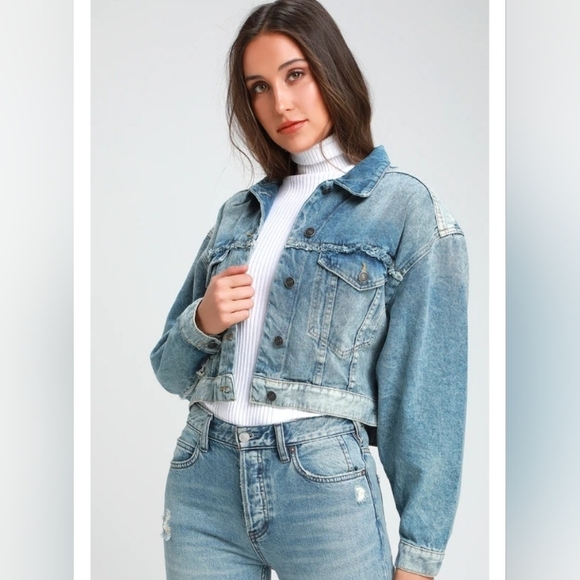 Free People Jackets & Blazers - Free People, Bedford, Cropped, Distressed Denim Jean Jacket, Blue, Size Small